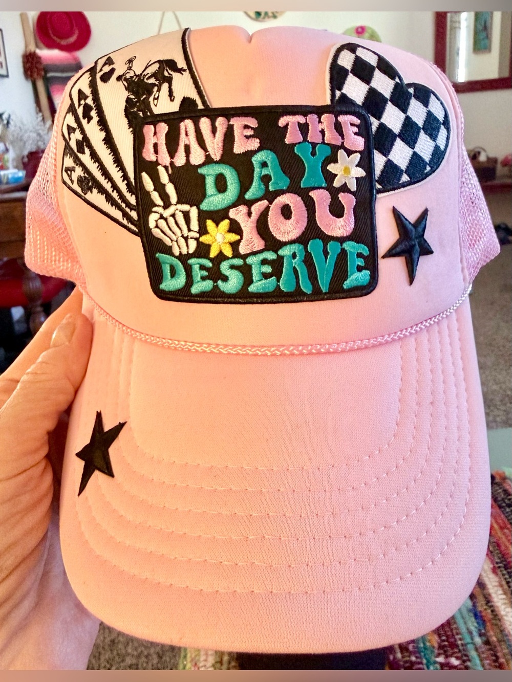 OTTO Pink Trucker Hat with Colorful 'Have The Day You Deserve' Patch